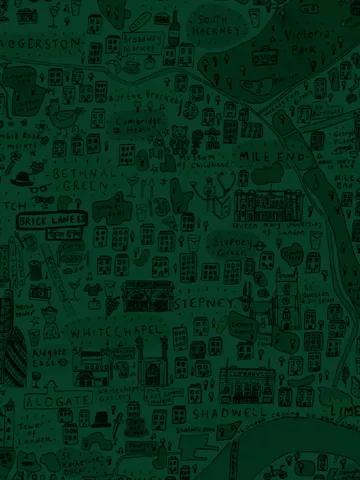 A map of London drawn in a cartoon sketch style